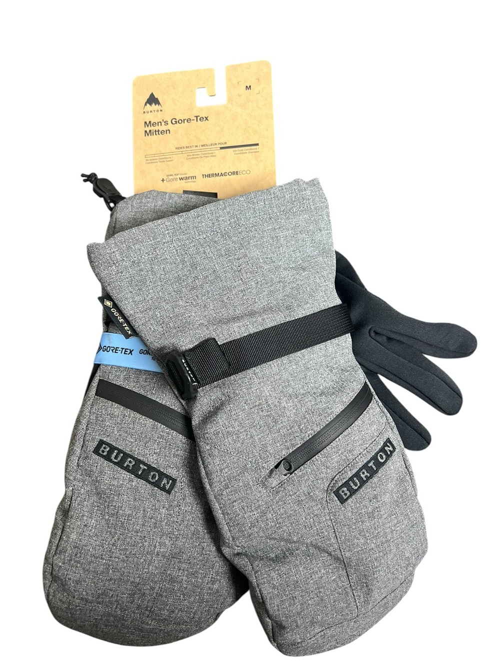 New Mens Burton Gray Heather Gore-Tex Mittens Removable Liner Medium